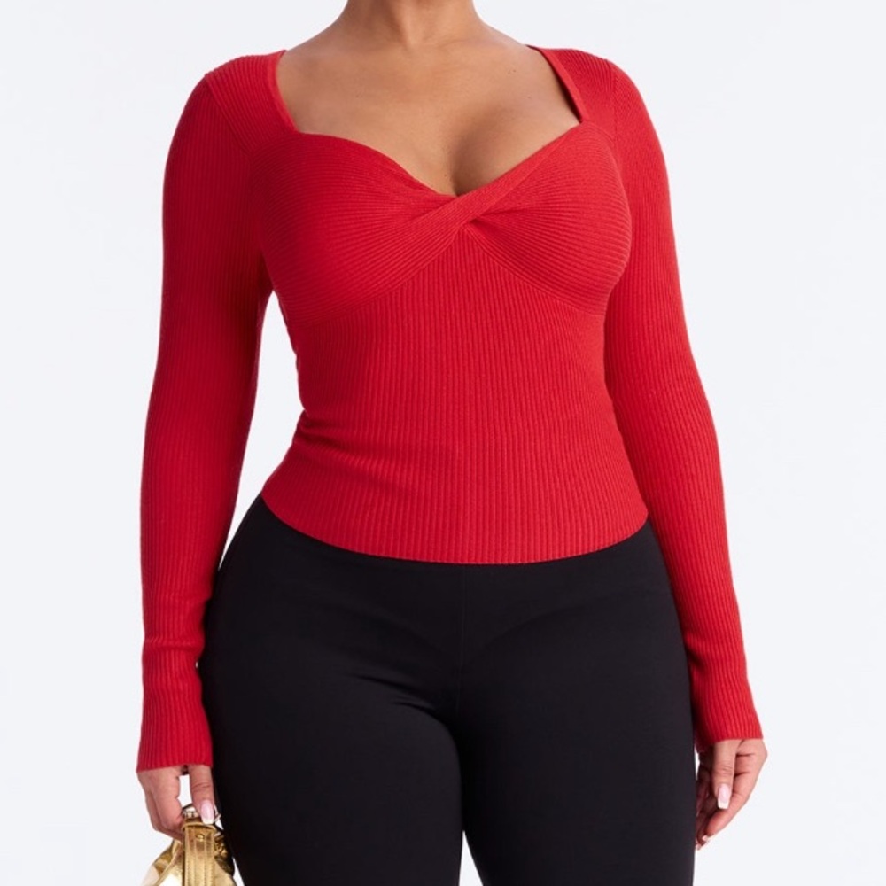 ❌SOLD❌ 
FashionNova Red Ribbed Sweater Top size L